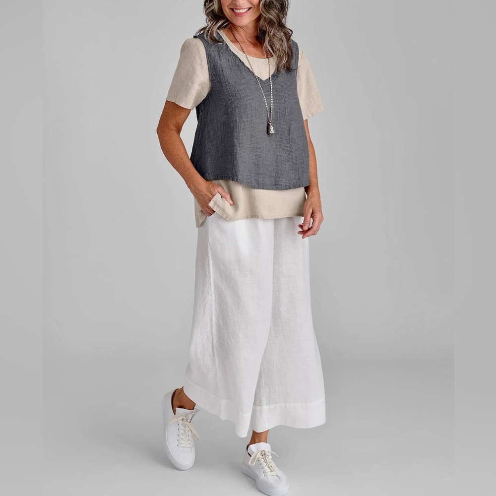 Flax Charcoal Gray Slub Linen Scoop Neck Tank size large